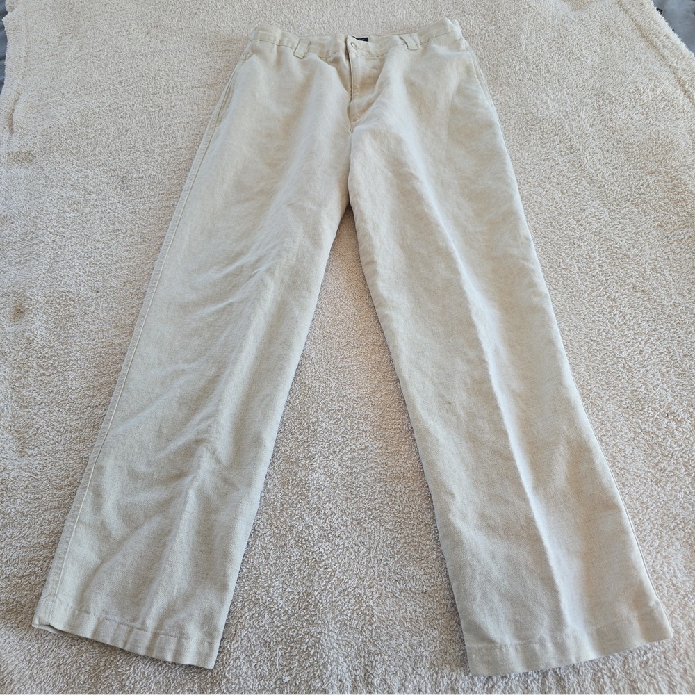 Dockers Khakis Stonewashed Linen Cotton Relaxed Fit Flat Front Pants Sz 33 X 32
